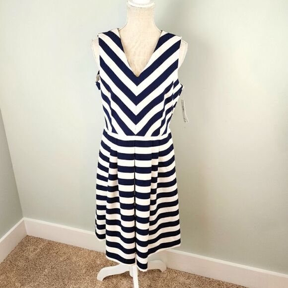 Shelby And Palmer Sleeveless Nautical Inspired V Neck Dress Size 12 Petite - Picture 1 of 10
